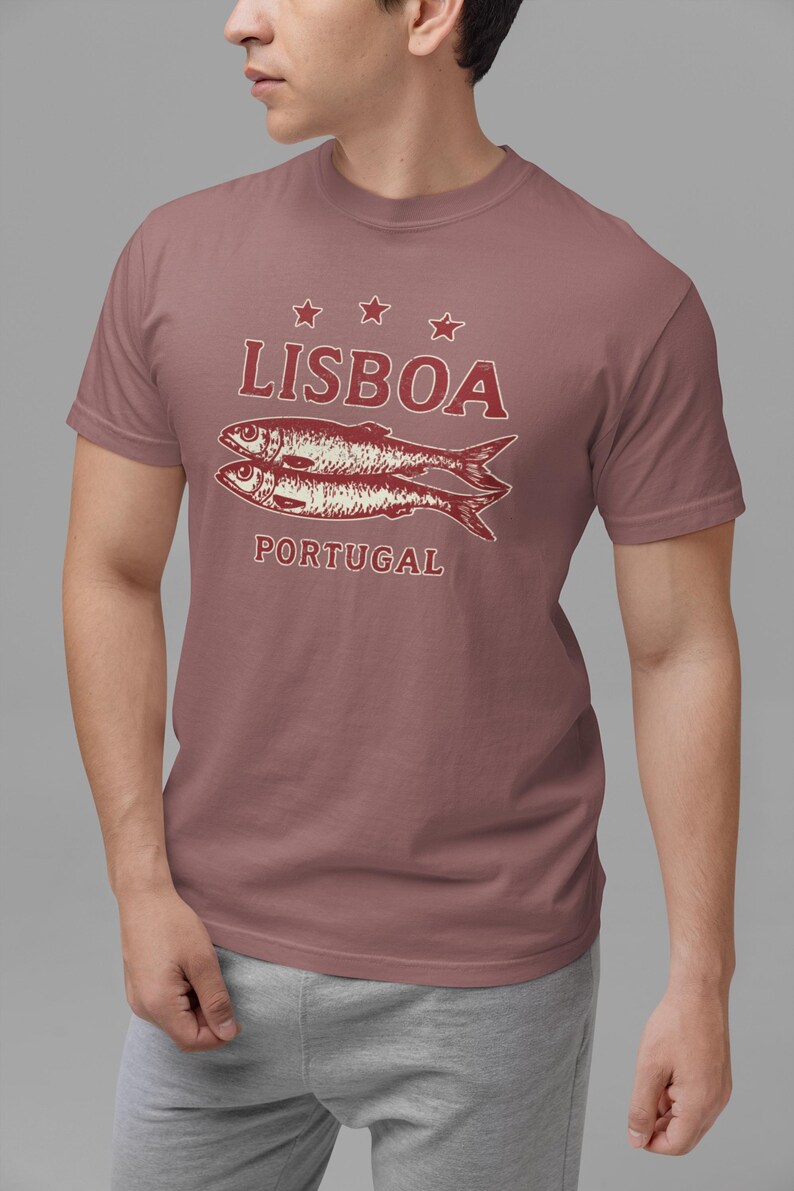 Koszulka z sardynkami z Lizbony i Portugalii | Koszulka podróżna Comfort Colors Vintage zdjęcie 4