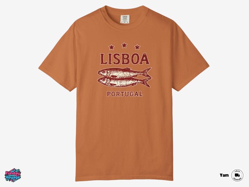 Koszulka z sardynkami z Lizbony i Portugalii | Koszulka podróżna Comfort Colors Vintage zdjęcie 7