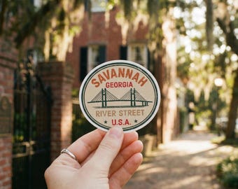 Adesivo Savannah Georgia, timbro passaporto River Street, impermeabile