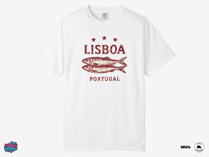 Koszulka z sardynkami z Lizbony i Portugalii | Koszulka podróżna Comfort Colors Vintage zdjęcie 6