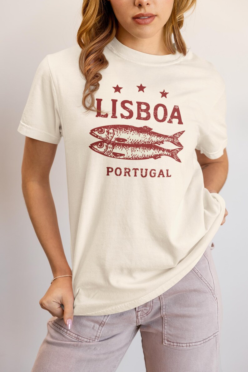 Koszulka z sardynkami z Lizbony i Portugalii | Koszulka podróżna Comfort Colors Vintage zdjęcie 3