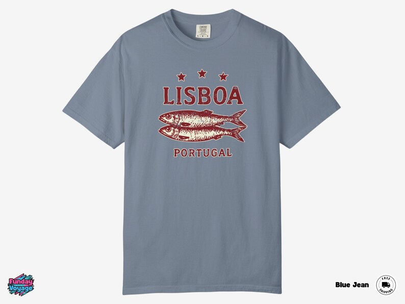 Koszulka z sardynkami z Lizbony i Portugalii | Koszulka podróżna Comfort Colors Vintage zdjęcie 8