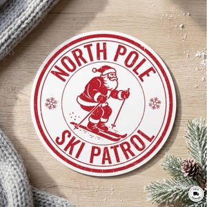Adesivo da Patrulha de Esqui do Papai Noel, decalque de vinil envelhecido, patch de Natal retrô