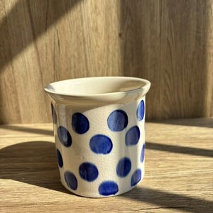 Handmade Ceramic Planter Set: Blue Painted Succulent Pots with Drainage