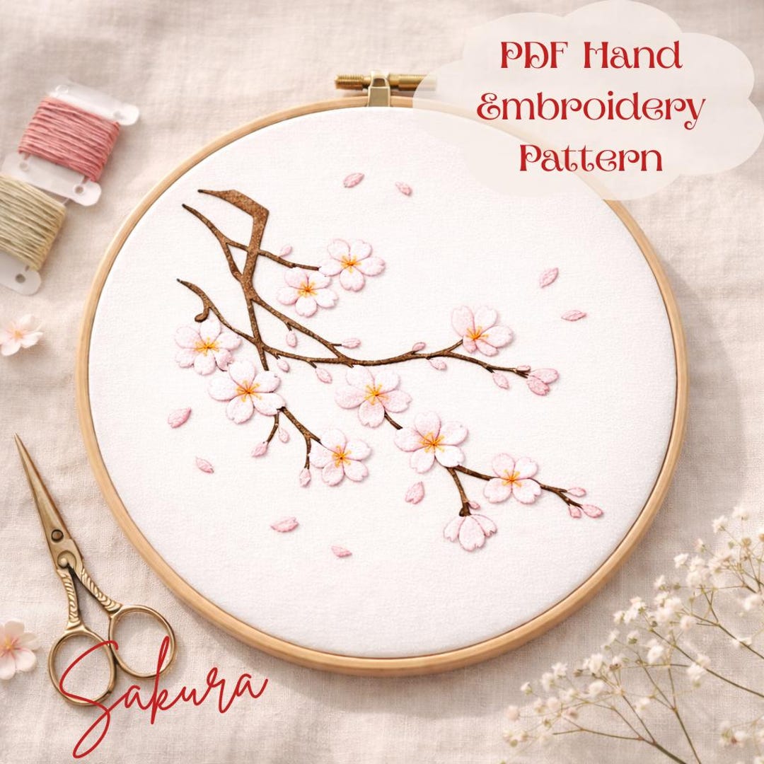 Hand Embroidery Pattern Cherry Blossom - Sakura - 5"6"7"8" Hoop - Etsy