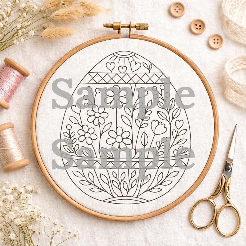 Minimalist Easter Egg Embroidery Pattern PDF | Botanical Floral Spring ...