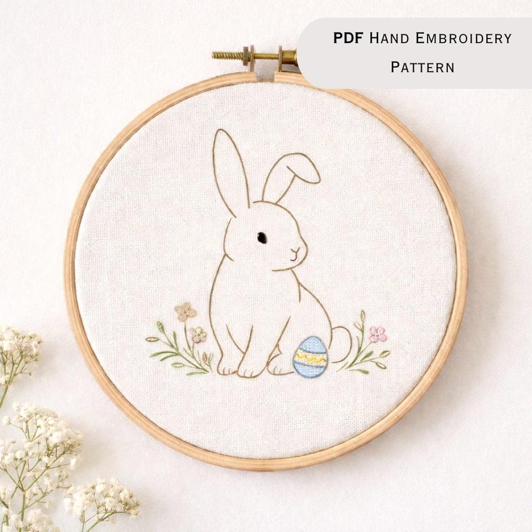 Minimalist Easter Bunny – Hand Embroidery PDF Pattern (5” / 6" / 7"/ 8 ...