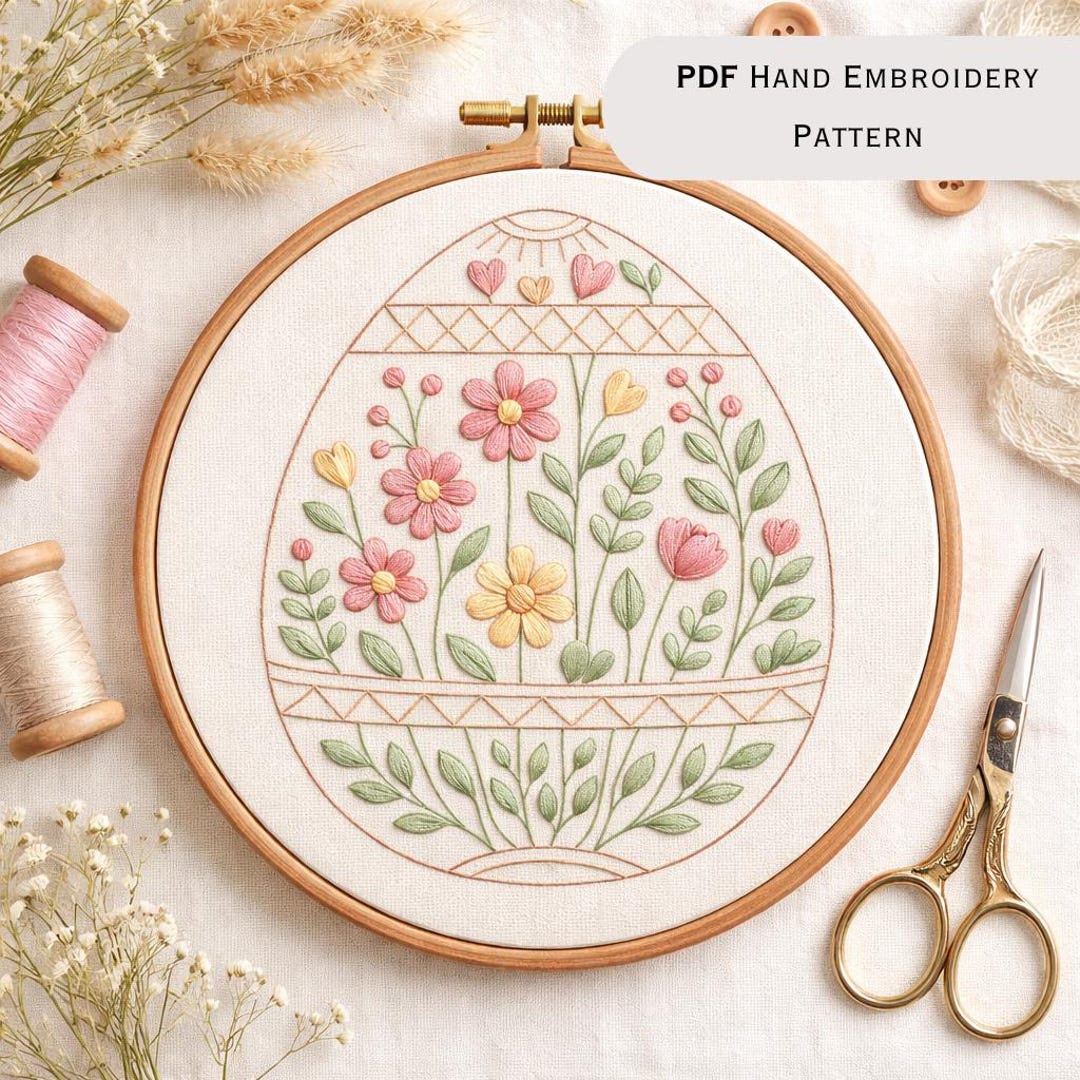 Minimalist Easter Egg Embroidery Pattern PDF | Botanical Floral Spring ...