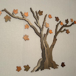 Handcrafted 3D Colorful Maple Tree Wall Art | Minimalist Wall Art For Living Romm | Autumnal Tree Wall Sculpture | Fall&#39;s Embrace
