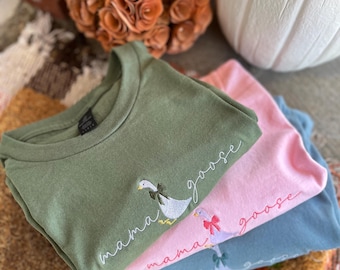 Mama/Dada Goose Embroidered Tee, One Silly Goose Birthday Shirt, Funny Embroidered Tee, Custom Embroidered Tee