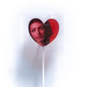 Berry Cherry Lollipop. Oil painting on resin red heart lollipop sculpture. Valentine’s Day Candy fine art. Framed wall art