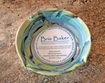 8 oz Brie Baker, Handmade Ceramic Dish: Lime Green/ Chartreuse Glaze