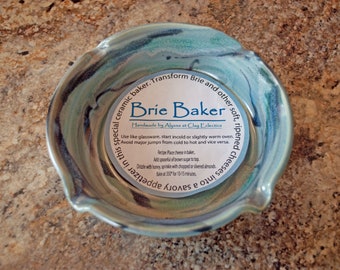 8 oz Brie Baker, Handmade Ceramic Dish: Opal Blue Glaze