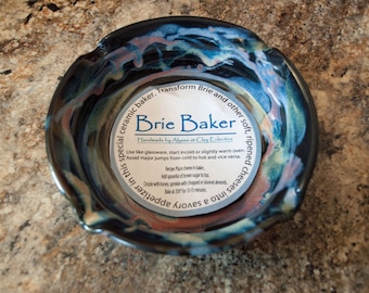 8 oz Brie Baker, Handmade Ceramic Dish: Black Glaze