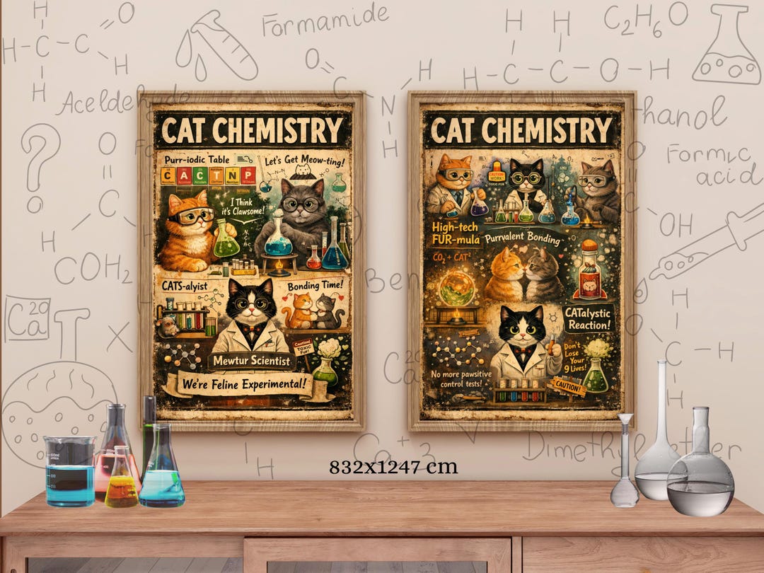Cat Chemistry Poster Funny, Science Cats Wall Art, Chemistry Humor ...