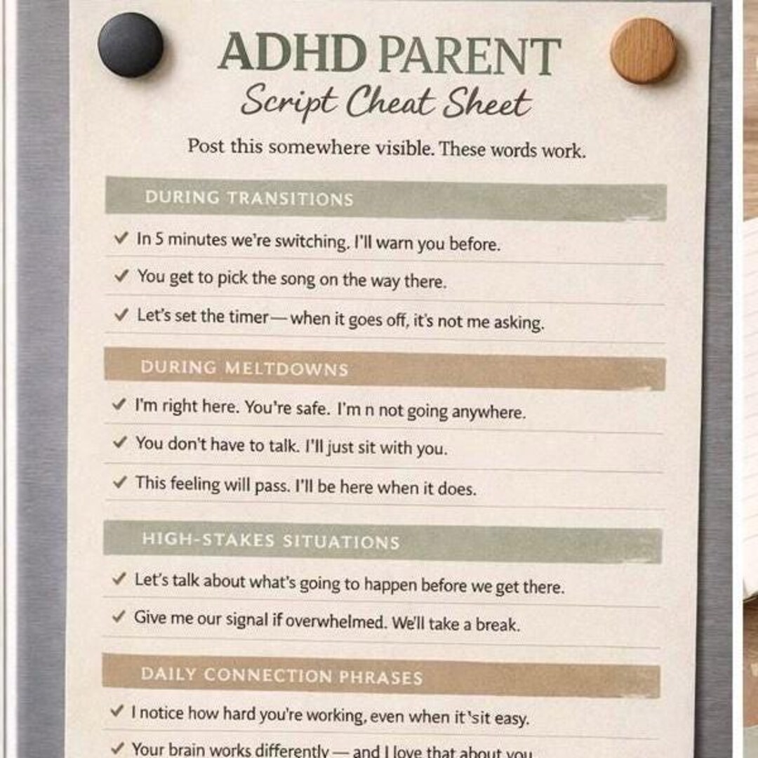 Parent Script ADHD Parent Script Cheat Sheet | Meltdown & Transition Phrases (digital ...