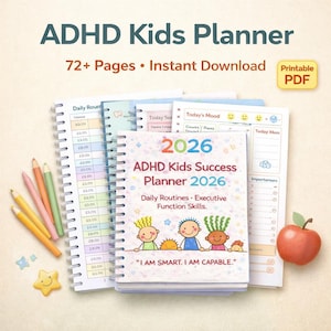 Planificador para niños con TDAH 2026 / Tabla de rutinas diarias y tareas (PDF imprimible) para niños de 5 a 10 años