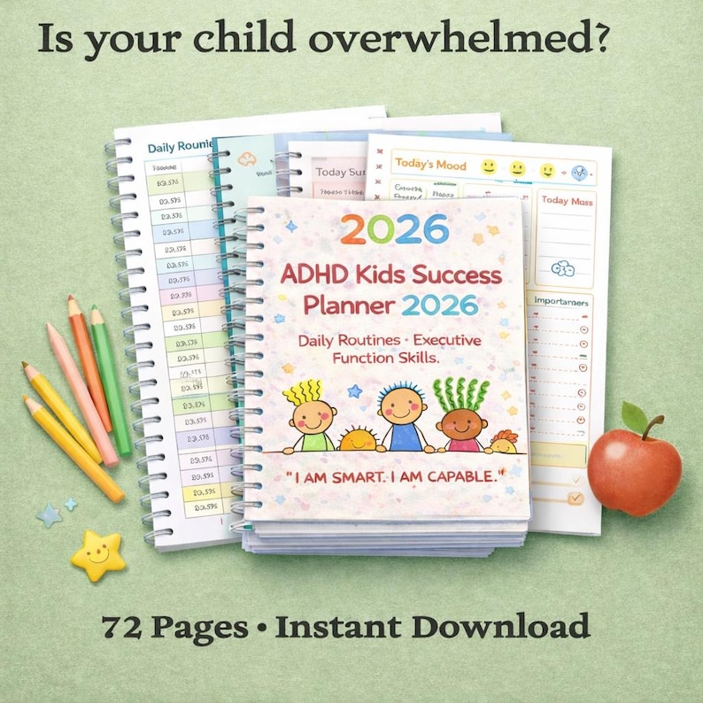Planificador para niños con TDAH 2026 / Paquete de rutinas diarias y tabla de tareas (PDF imprimible) Edades 5-10 imagen 2