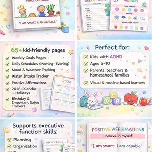 Planificador para niños con TDAH 2026 / Paquete de rutinas diarias y tabla de tareas (PDF imprimible) Edades 5-10 imagen 3