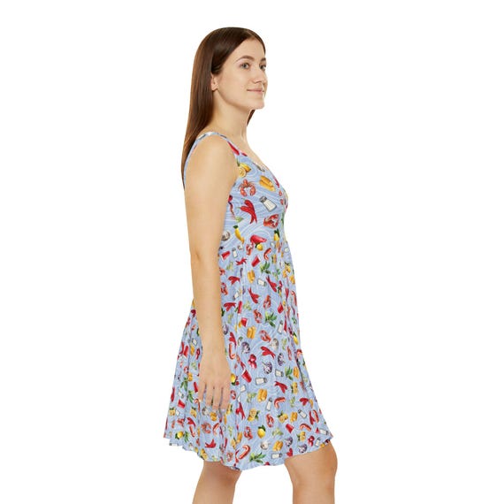 Crawfish Boil Skater Dress, Vacation Dress, Summer Occasion Outfit, Adorable Women&#39;s Dress