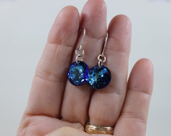 Swarovski Crystal Bermuda Blue Earrings, Sterling Silver, Classic Cut, Dangle -----Free Shipping women’s earrings -Bella Design