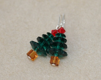 Swarovski Christmas Tree Earrings Gree Red Brown Sterling Silver ----- Free Shipping - Bella Designs