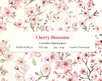 Vintage Watercolor Floral Seamless Pattern Bundle | 8 Digital Papers PNG JPEG 4096px 300dpi | Commercial Use POD | Instant Download