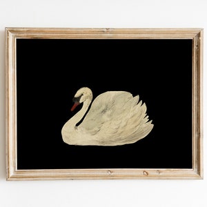 Antique Swan Watercolor Painting Neutral Wall Art Large Wall Art Minimalist Vintage Swan Print Downloadable Prints image 2