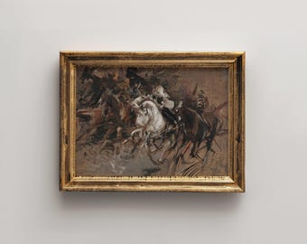 Vintage Horse Wall Art Printable, Antique Equestrian Oil Painting, Preppy Decor