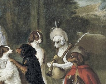 ヴィンテージ風犬の油絵プリント、子犬の保育園の壁アート、プレッピー