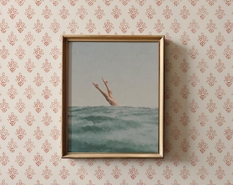 Neutral Seascape Oil Painting | Minimalist Ocean Wall Art | Coastal Farmhouse Decor | Downloadable Summer Art
