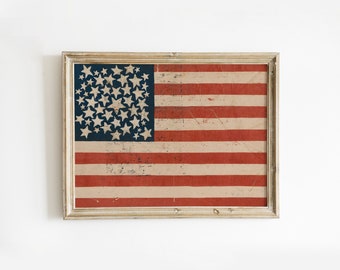 Arte descargable con la bandera estadounidense vintage / Bandera de EE. UU. imprimible para el 4 de julio / Decoración cottagecore