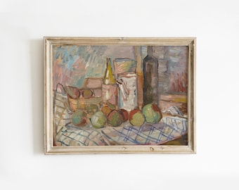 Still Life Wall Art, Vintage Oil Painting, Cottagecore Decor Printable, Bar Cart Art