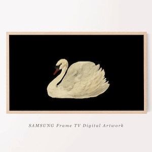Samsung Frame TV Art | Vintage Swan Watercolor Art for Frame TV | Cottage Core Decor Neutral Samsung TV Wall Art
