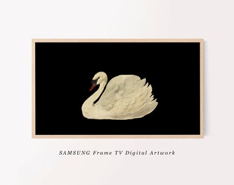 Vintage Swan Watercolor Painting | Samsung Frame TV Art | Modern Farmhouse TV Artwork | Neutral Samsung TV Wall Art