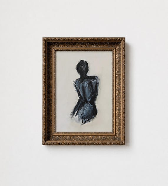 Vintage Female Figure Oil Painting Downloadable Prints | Minimalist Wall Art Bathroom Decor | Modern Wall Art Figure Art