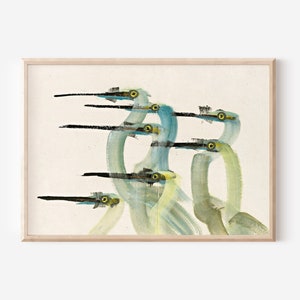 Vintage Crane Watercolor Painting | Downloadable Prints | Antique Audubon Bird Wall Art | Modern Farmhouse Wall Decor