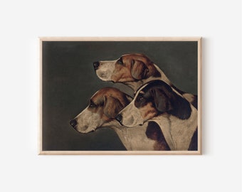 Hondenportretten Hondenolieverfschilderij | Vintage jachthonden kunst aan de muur | Boerderij decor downloadbare prints afdrukbare muurkunst