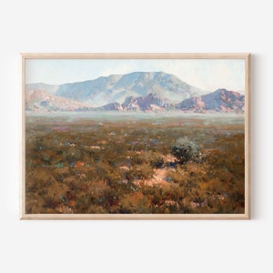 Rustic Landscape Country Farmhouse Painting | Warm Tone Print Digital Download | Desert Oil Painting Wall Art