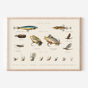Fly Fishing Large Wall Art | Vintage Fishing Downloadable Art Fishing gifts | Rustic Cabin Wall Art | Lake House Painting Neutral Art