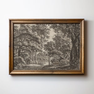 Fall Decor Vintage Landscape Sketch Neutral Wall Art | Downloadable Art Gallery Wall Prints | Cottagecore Decor Panoramic Wall Art