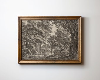 Vintage Landscape Sketch Neutral Wall Art | Downloadable Art Gallery Wall Prints | Cottagecore Decor Panoramic Wall Art