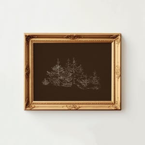 Vintage Weihnachtsbaum-Skizze- herunterladbare Kunst | Cottage Core Decor Moody Pine Tree Wandkunst | Neutraler herunterladbarer Druck