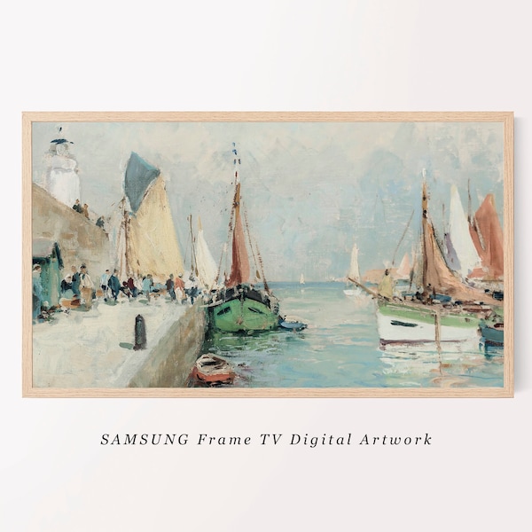 Sailboat Painting Nautical Wall Art | Samsung Frame TV Art | Vintage Seascape Sailboat Wall Art | TV Art Download