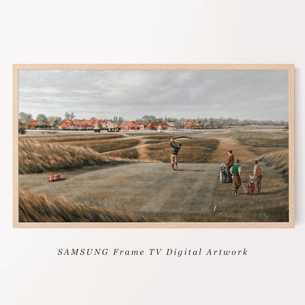 Framed TV Vintage Golf Painting | Downloadable Digital Art | Landscape TV Artwork | lg TV Art | Golfer Gift Idea