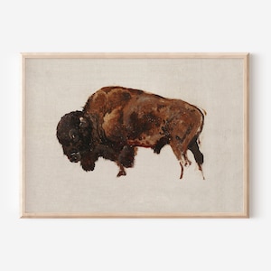 Minimalist Yellowstone Bison Wall Art | Vintage Oil Painting Printable for Rustic Farmhouse Decor | Large Preppy Wall Art