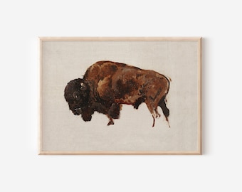 Minimalist Buffalo Wall Art Vintage Bison Oil Painting | Yellowstone Buffalo Wall Art | American Bison Printable