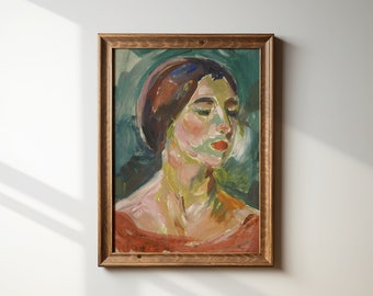 Abstract Woman Portrait Oil Painting | Moody Wall Art Downloadable Print | Vintage Designer Trendy Wall Art