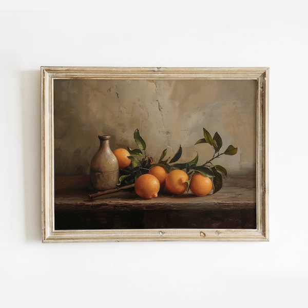 Natura morta con arance di Dark Academia / Arte murale malinconica Arte scaricabile / Arte murale rustica alla moda
