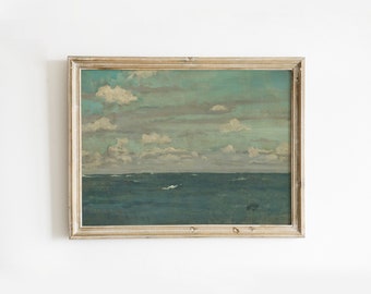 Neutral Seascape Oil Painting | Antique Ocean Moody Wall Art | Coastal Downloadable Prints | Gallery Wall Prints Large Wall Decor